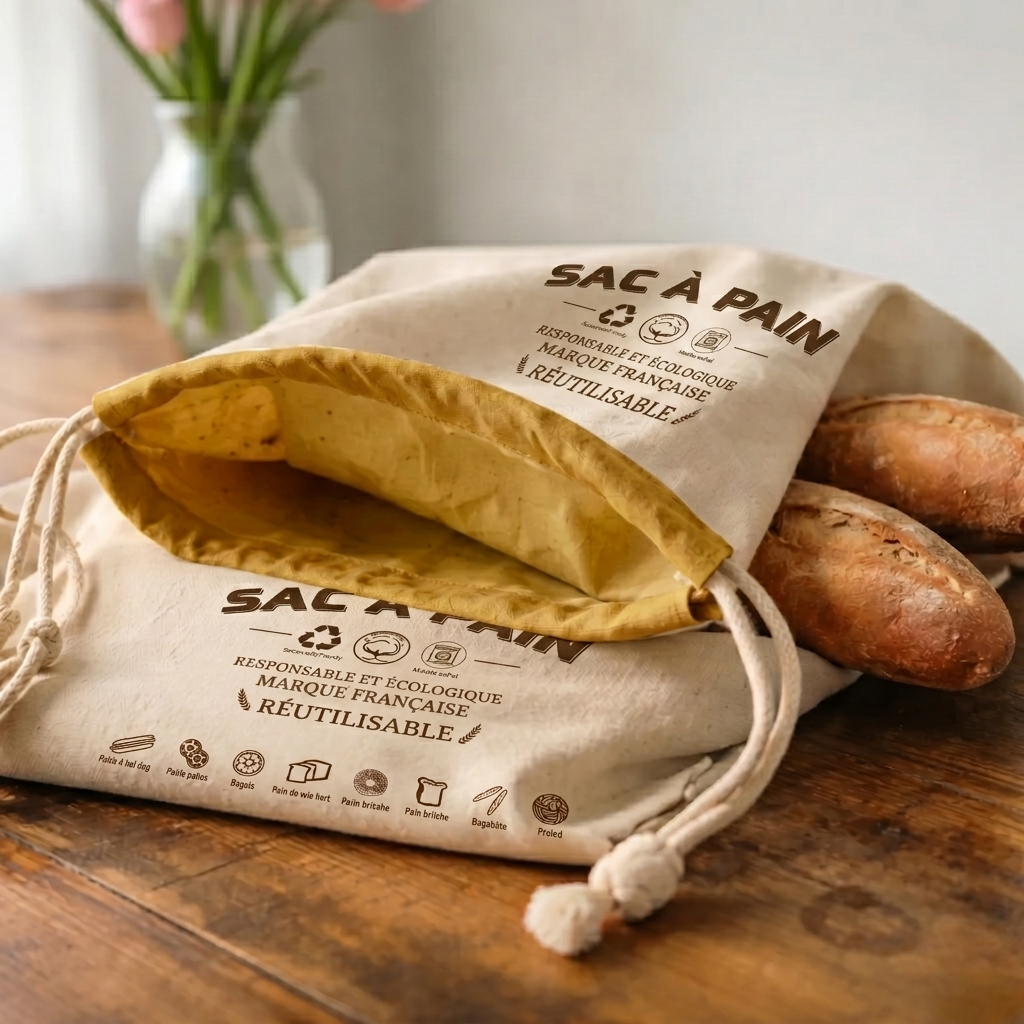Sac à pain 100 % Coton Bio et Cire d’abeille 🐝 — Du Pain frais jusqu'à 5 jours