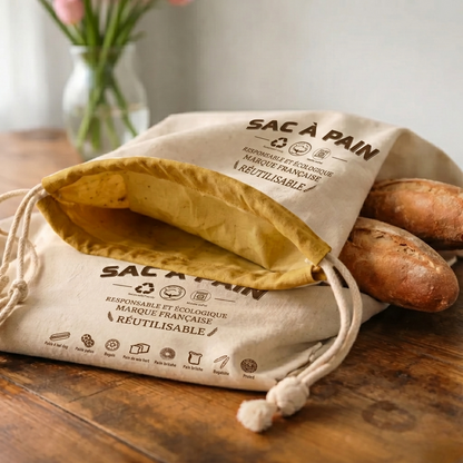 Sac à pain 100 % Coton Bio et Cire d’abeille 🐝 — Du Pain frais jusqu'à 5 jours