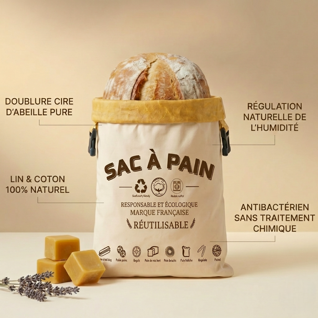 Sac à pain 100 % Coton Bio et Cire d’abeille 🐝 — Du Pain frais jusqu'à 5 jours